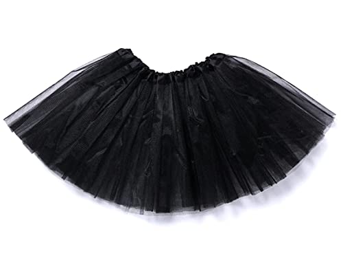FUREINSTORE Falda de Tutú para Niñas, Falda de Tul para Ballet 3 Capas Elástica Disfraz de Princesa Carnaval 30cm de Largo Talla Única (Negro)